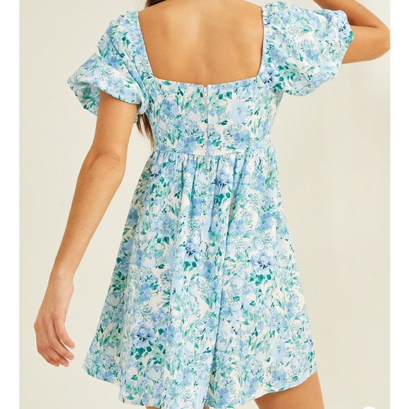 Altar’d State Blue Floral Puff Sleeve Dress Size XL - Picture 3 of 9